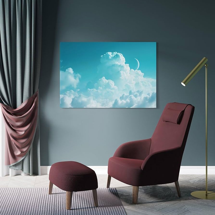 Amazon.co.jp: 絵画 青空に三日月インテリア 絵画 魅力的な色の